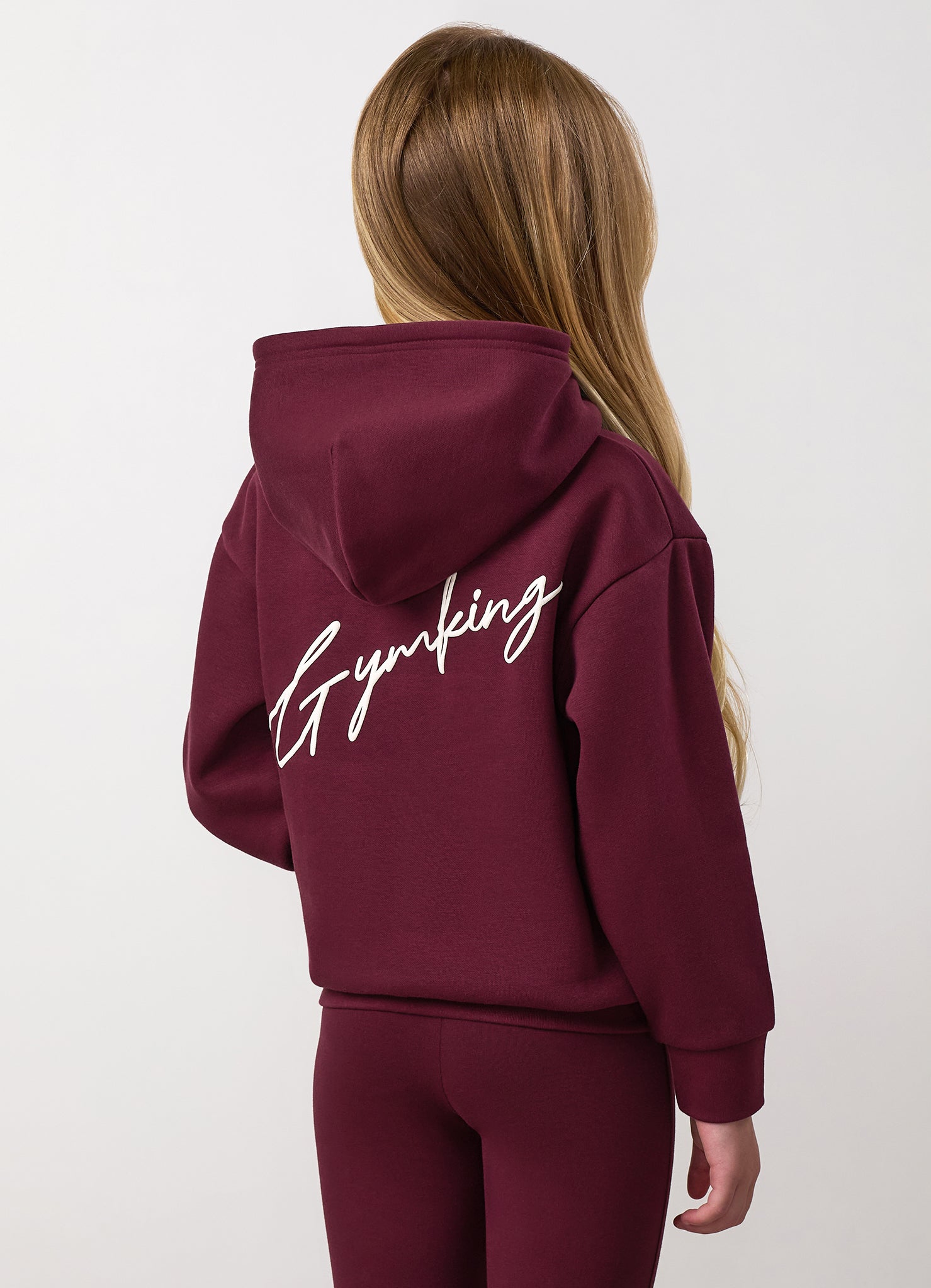 Gym King Older Kids Script Relaxed Fit Hoodie - Deep Cherry / Cream
