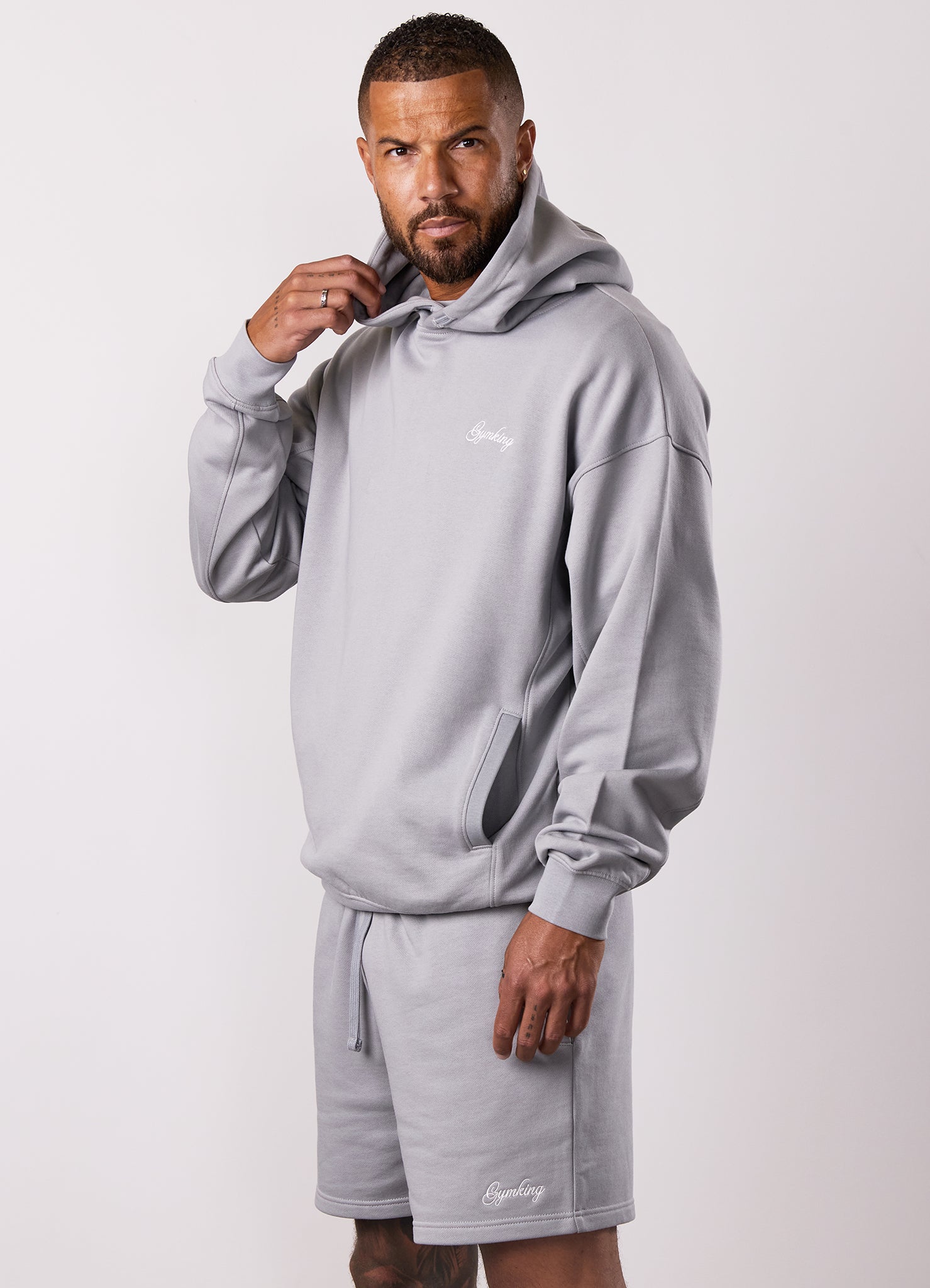 Gym King Script Relaxed Fit Hood - Urban Grey