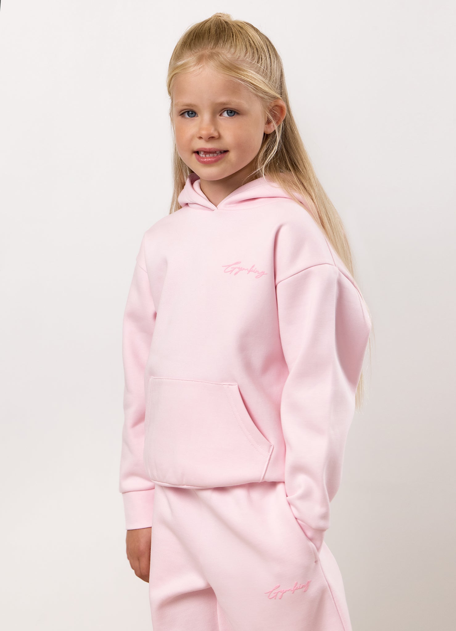 Gym King Kids Script Fleece Hood Tracksuit - Baby Pink