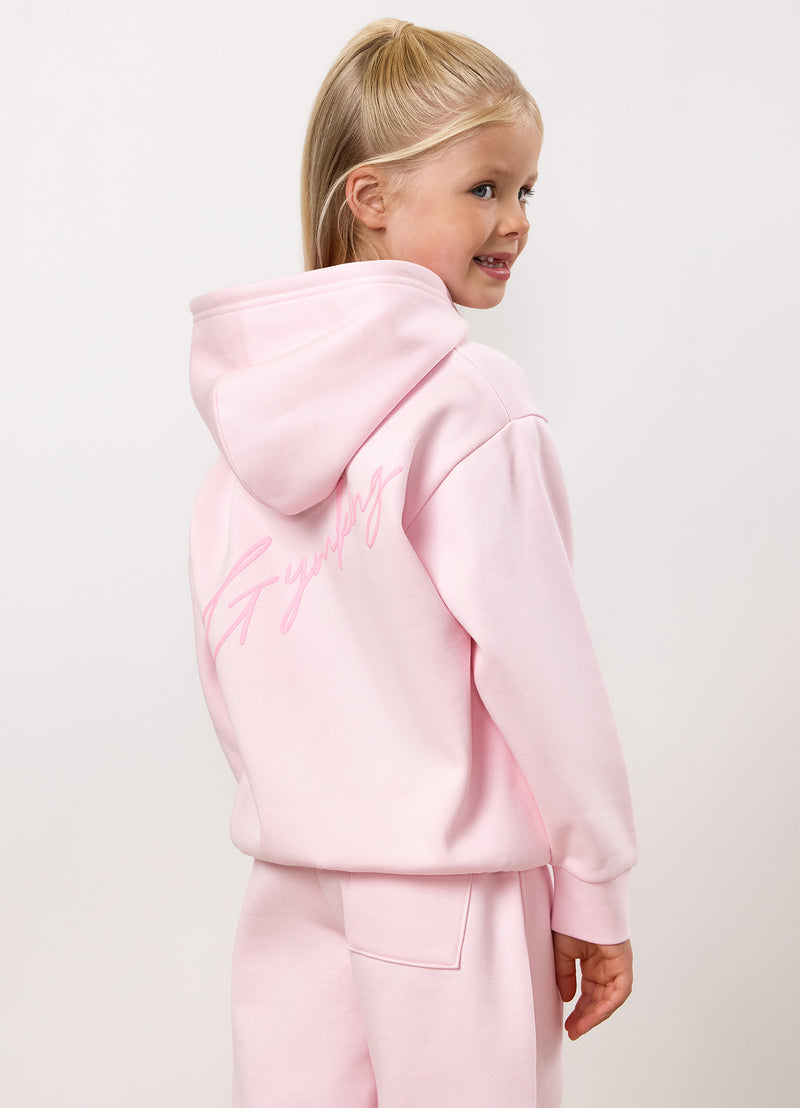 Gym King Kids Script Fleece Hood - Baby Pink