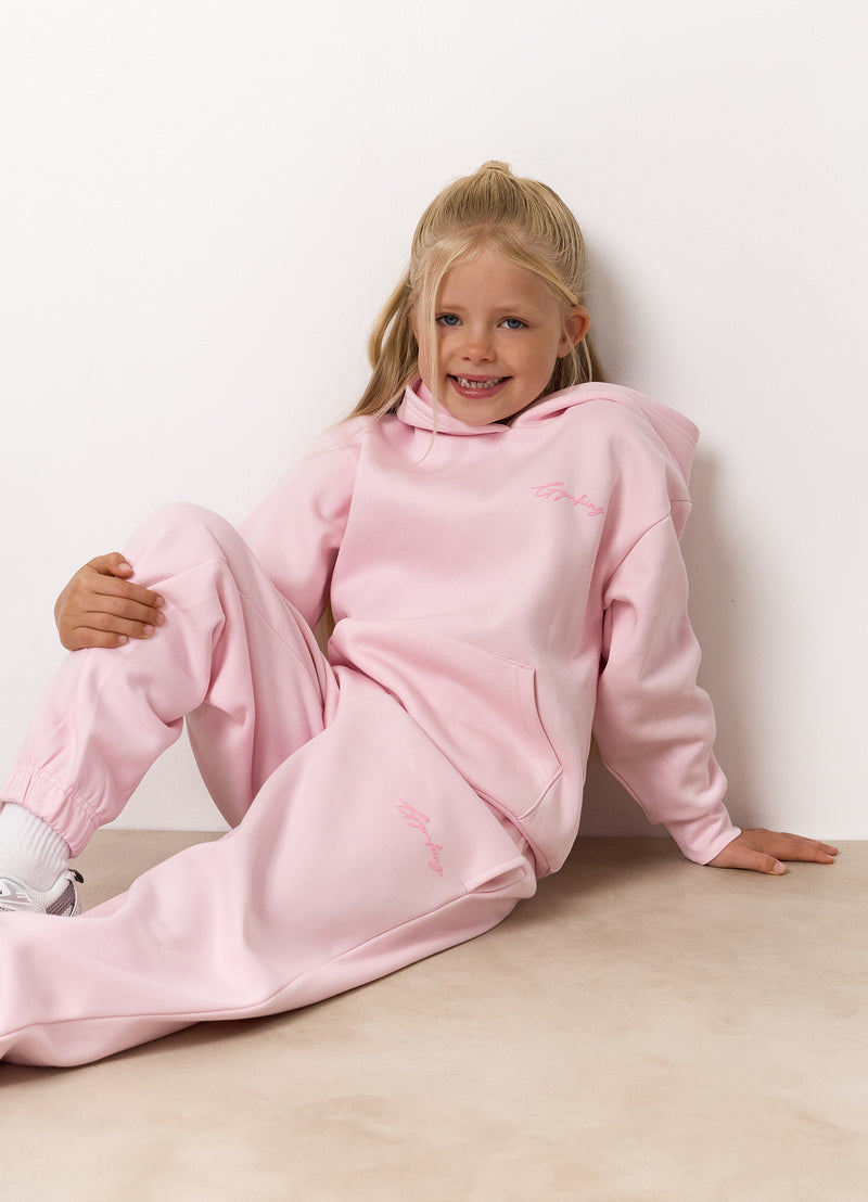 Gym King Kids Script Fleece Hood - Baby Pink