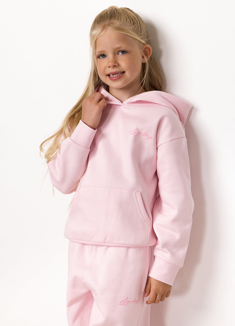 Gym King Kids Script Fleece Hood - Baby Pink