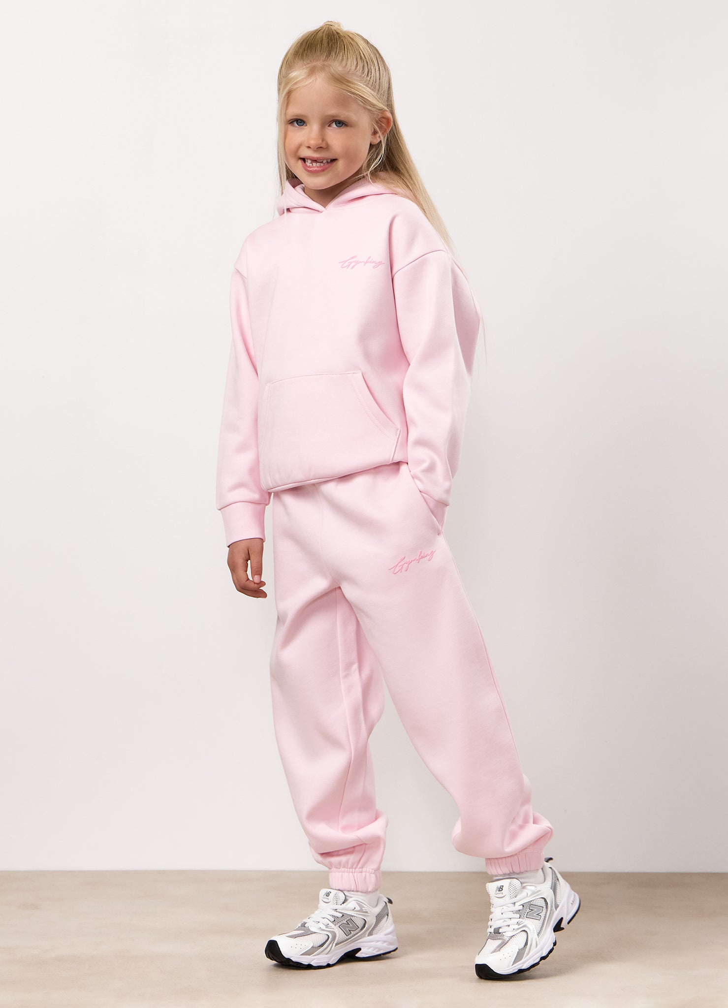 Gym King Kids Script Fleece Hood Tracksuit - Baby Pink