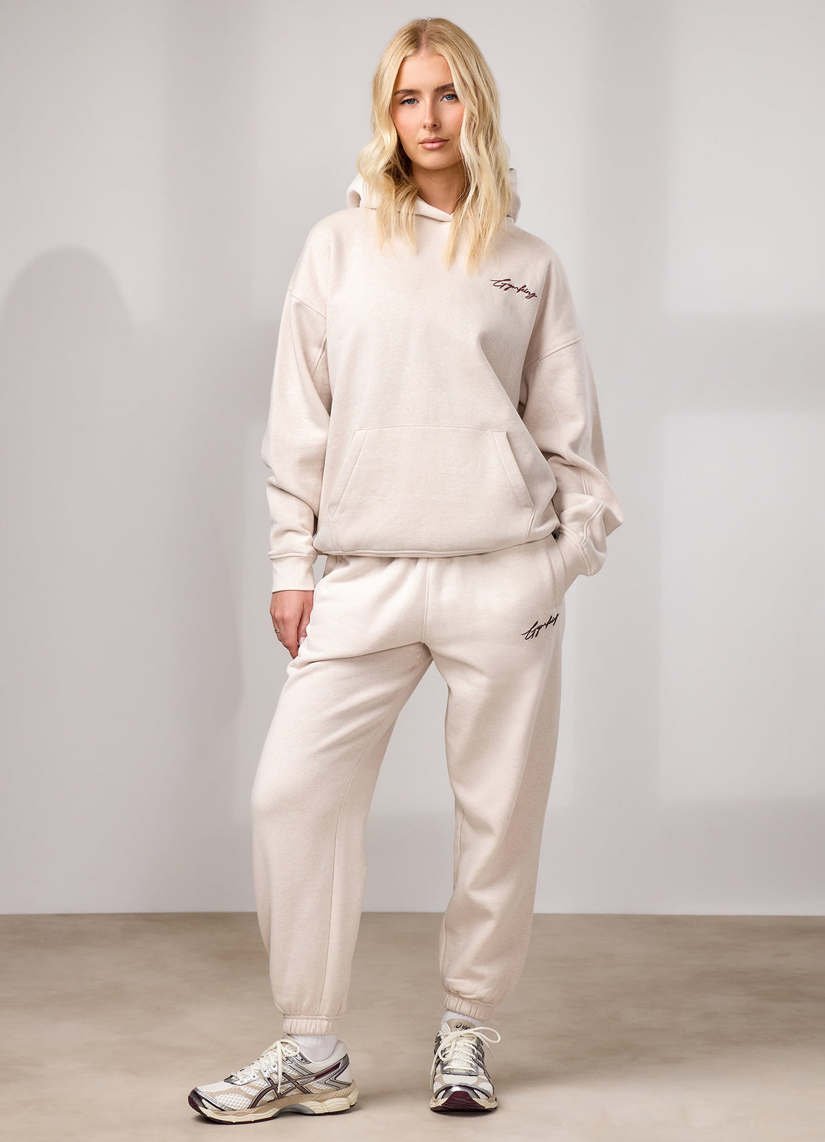 Gym King Script Tracksuit Set - Butterscotch Marl/Deep Cherry