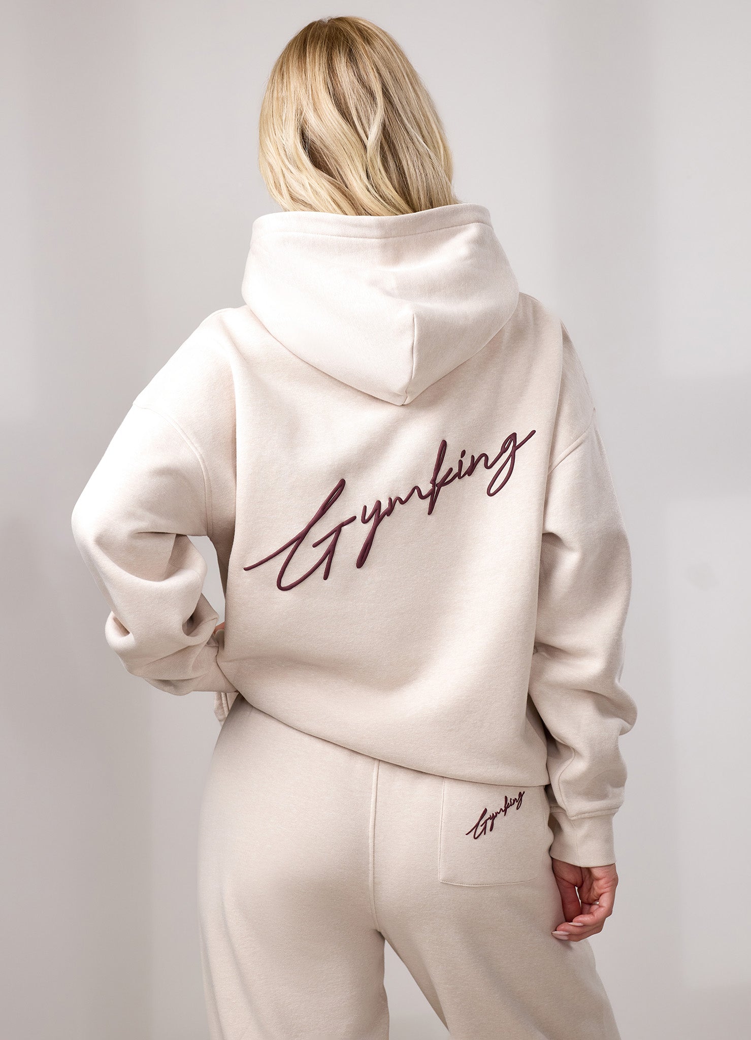 Gym King Script Fleece Hoodie - Butterscotch Marl/Deep Cherry