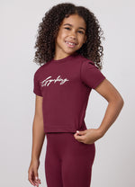Gym King Younger Kids Script Jersey Fitted T-Shirt - Deep Cherry/White thumbnail