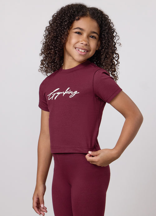 Gym King Younger Kids Script Jersey Fitted T-Shirt - Deep Cherry/White