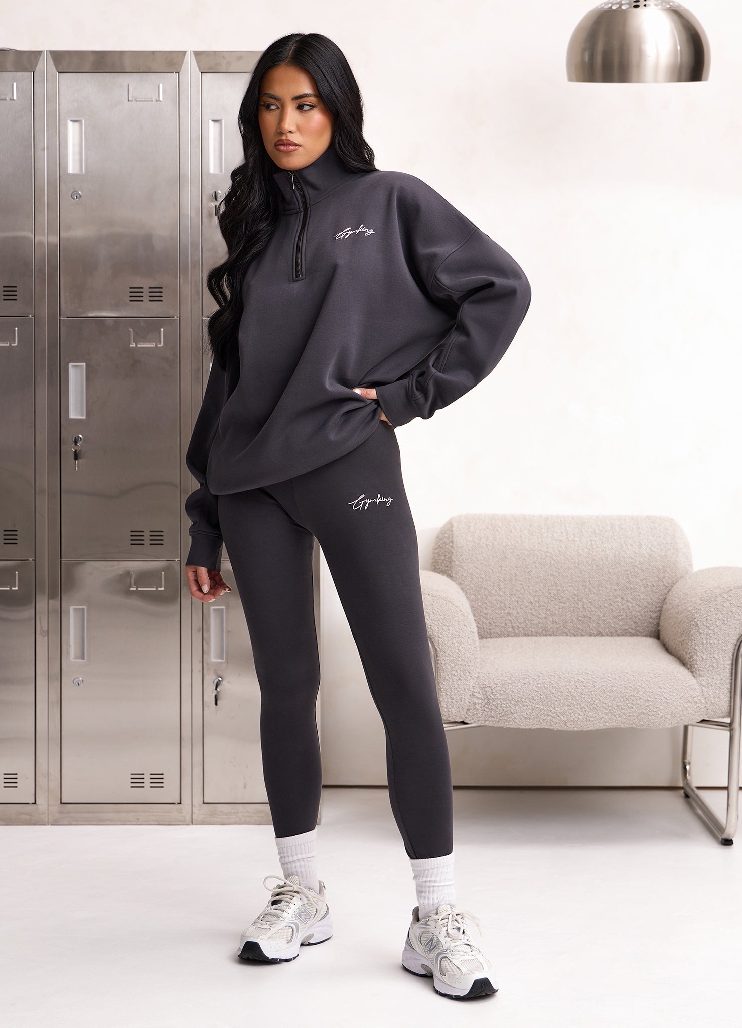 Gym King Script Mindset 1/4 Zip Funnel - Dark Pewter