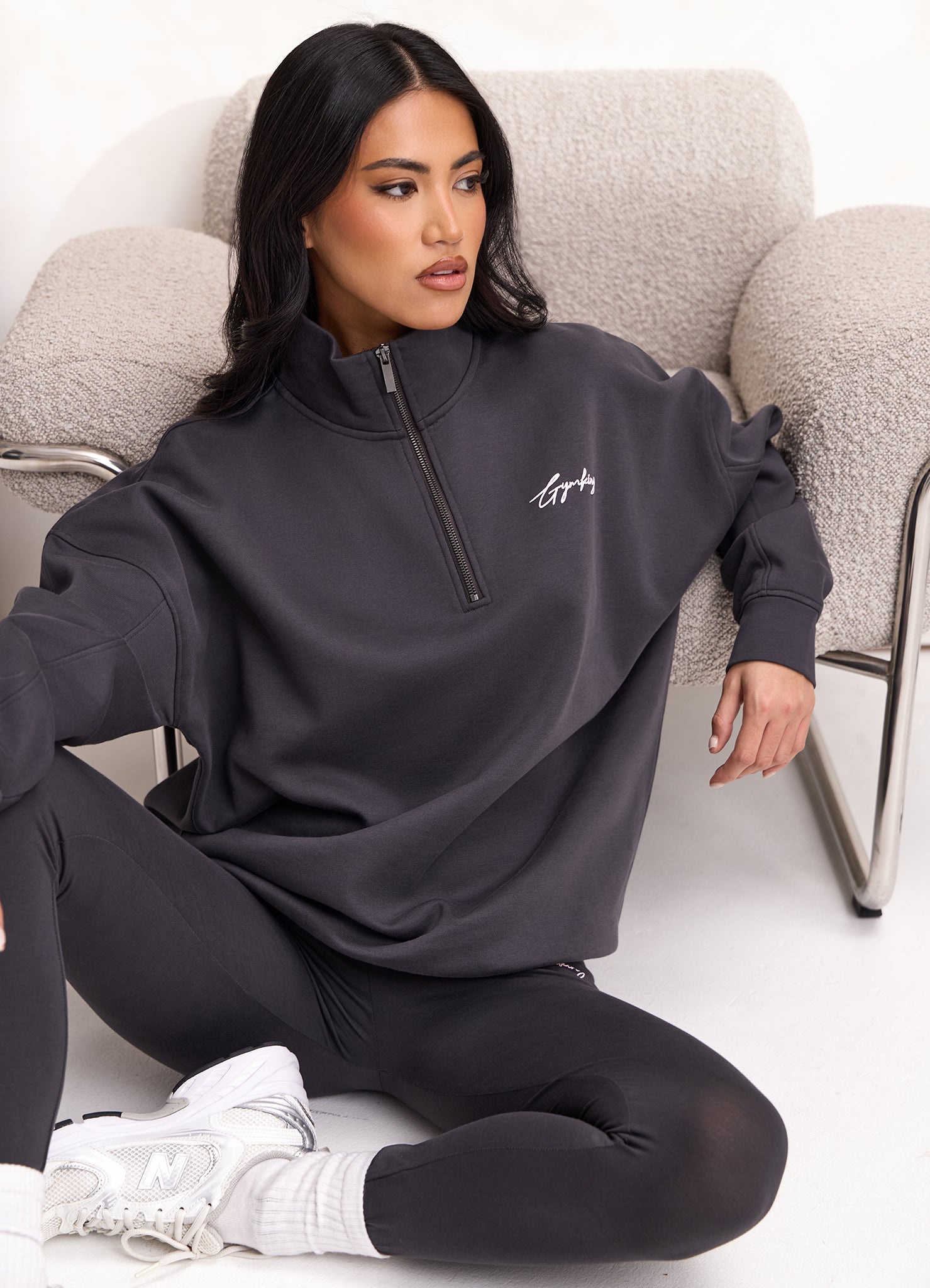 Gym King Script Mindset 1/4 Zip Funnel - Dark Pewter