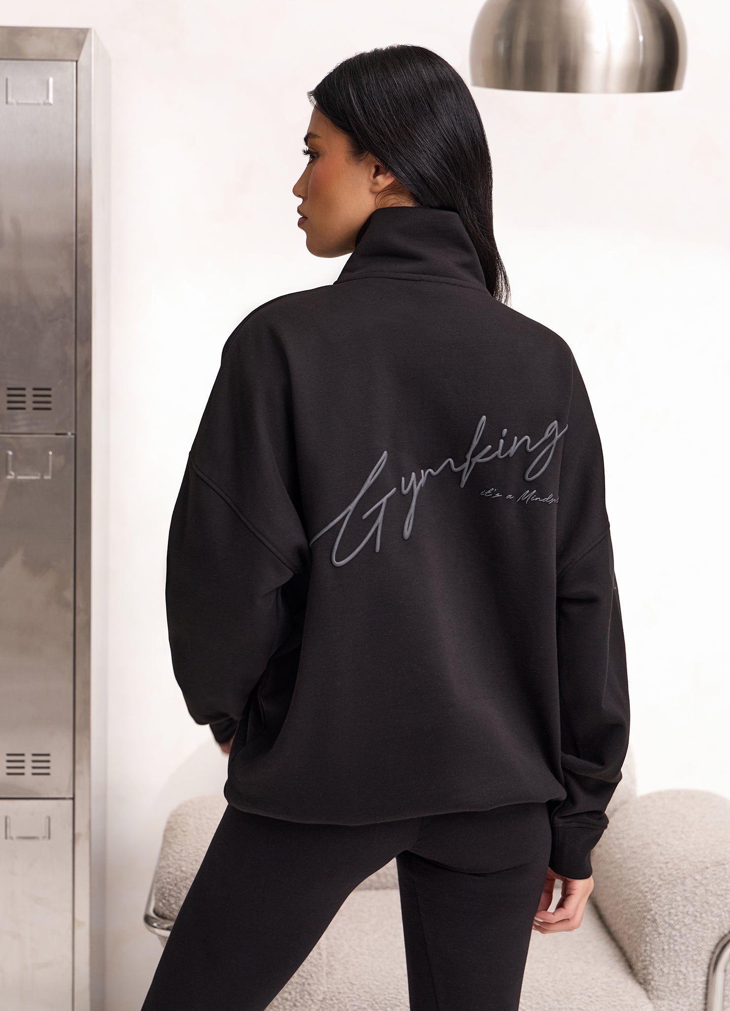 Gym King Script Mindset 1/4 Zip Funnel - Black