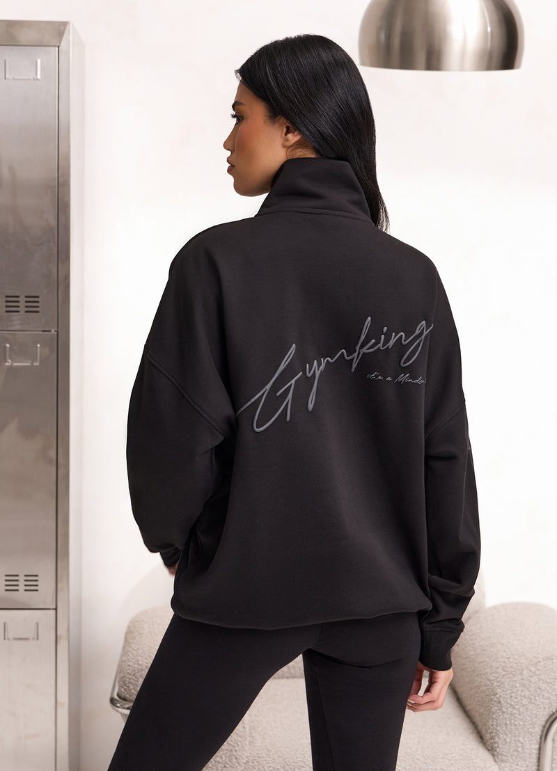 Gym King Script Mindset 1/4 Zip Funnel - Black