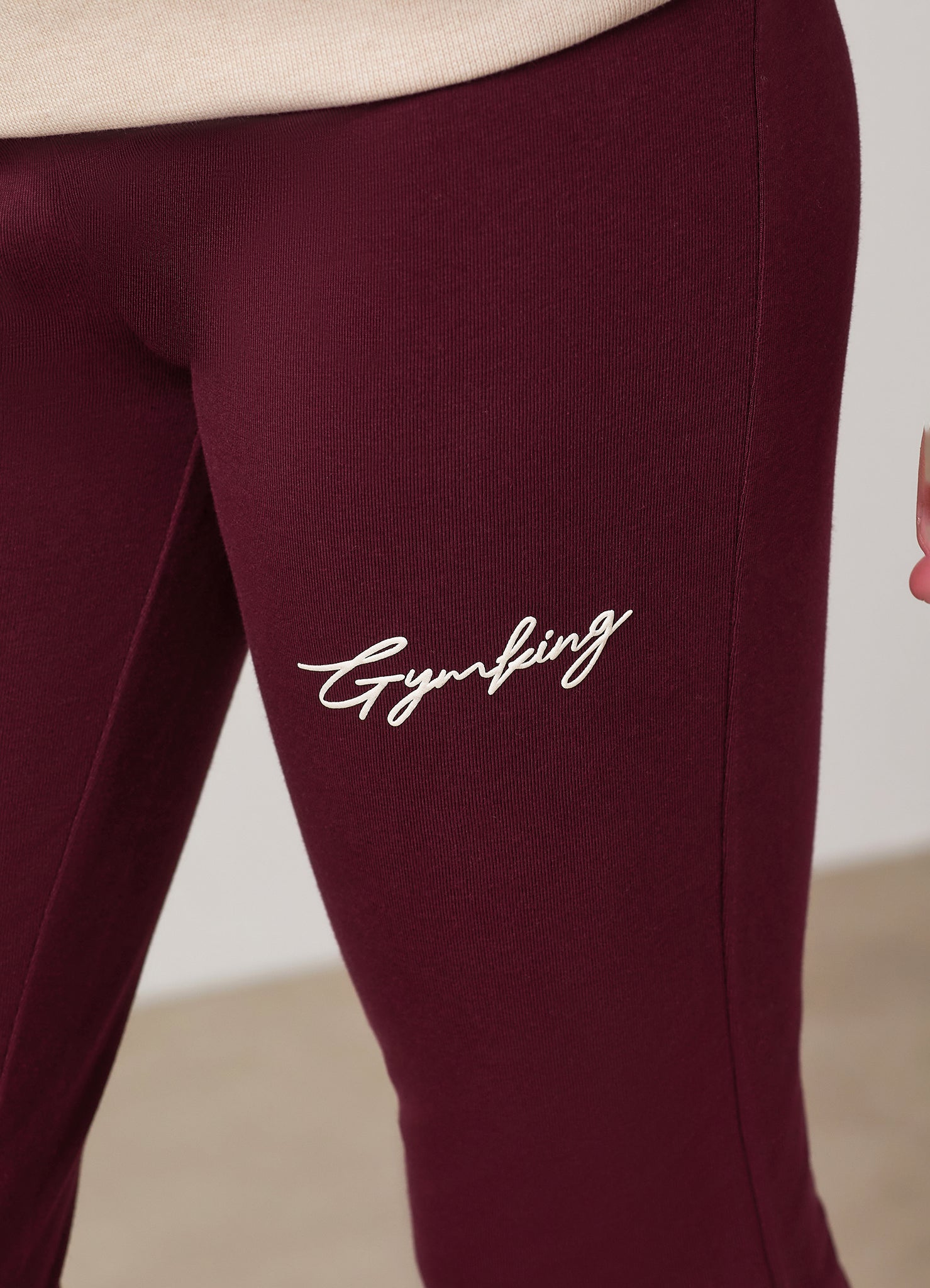 Gym King Younger Kids Script Flared Legging - Deep Cherry / Cream