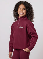 Gym King Script 1/4 Zip Funnel voor jongere kinderen – Deep Cherry (miniatuurafbeelding)