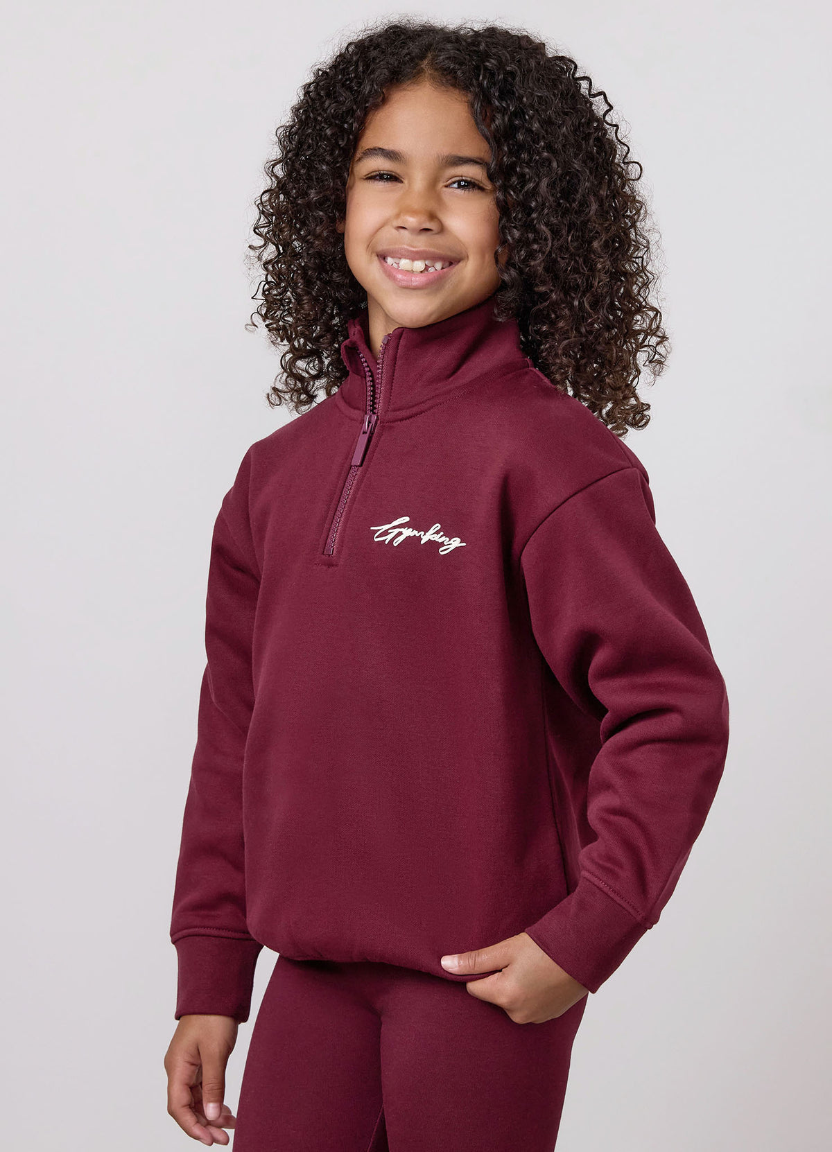 Gym King Older Kids Script 1/4 Zip Funnel - Deep Cherry