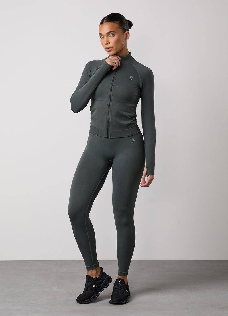 Gym King Sculpt Seamless Full Zip - Green Smoke