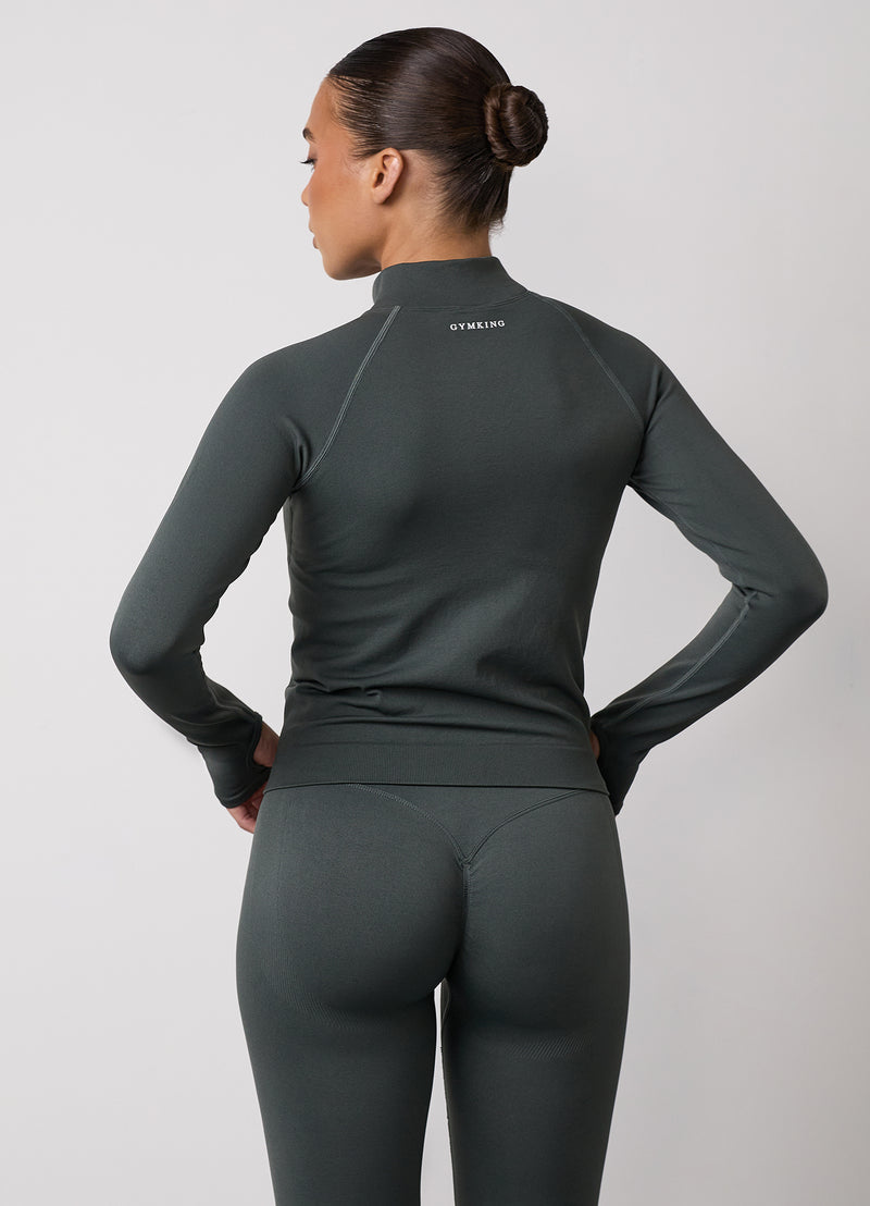 Gym King Sculpt Seamless Full Zip - Green Smoke