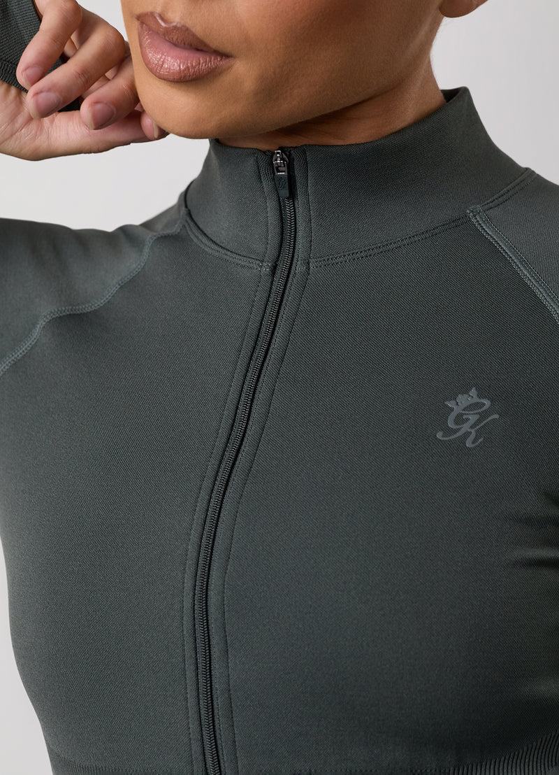 Gym King Sculpt Seamless Full Zip - Green Smoke