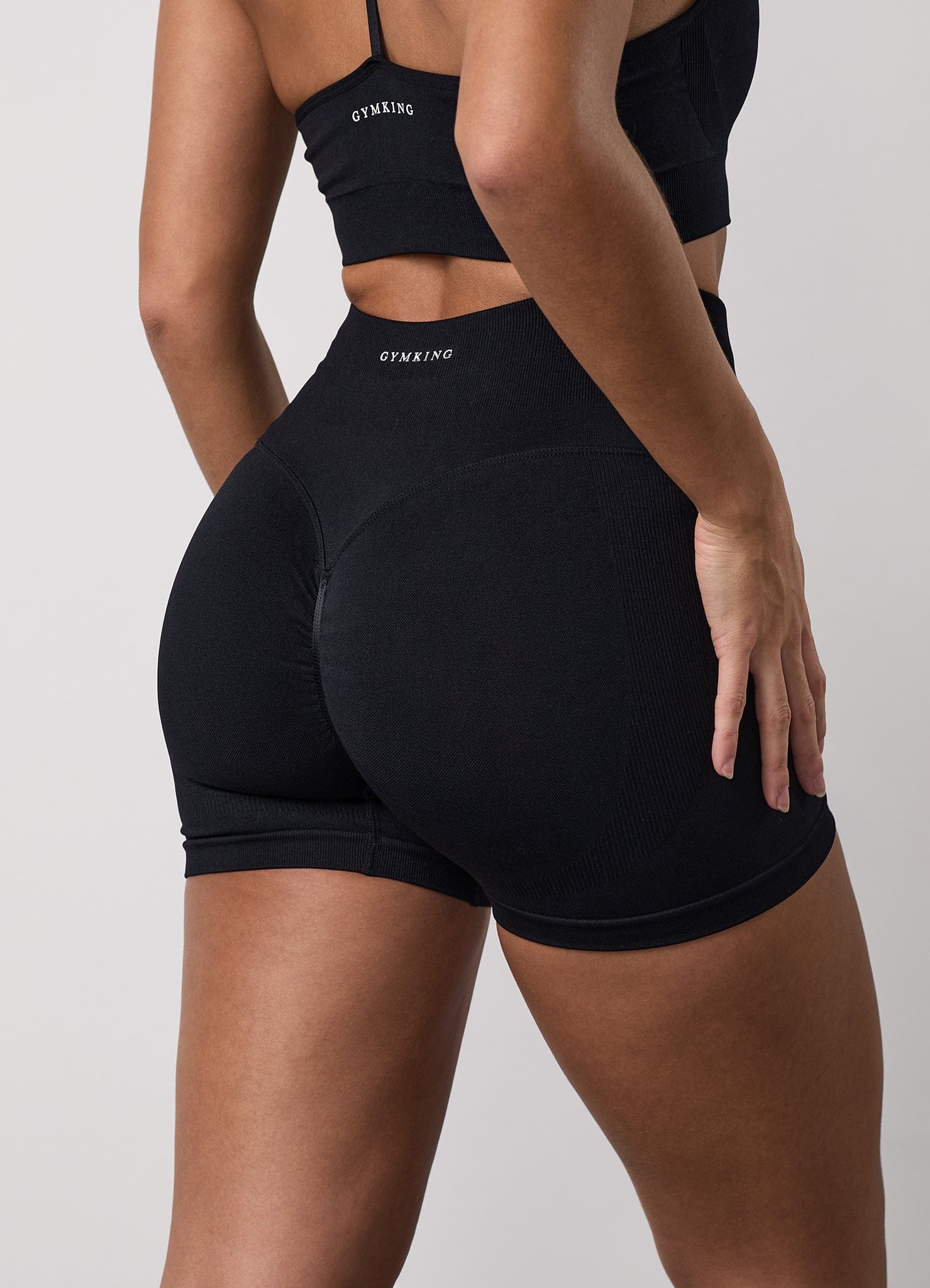 Black Gym King Sculpt 3" seamless shorts for women, high-waisted gym and training shorts