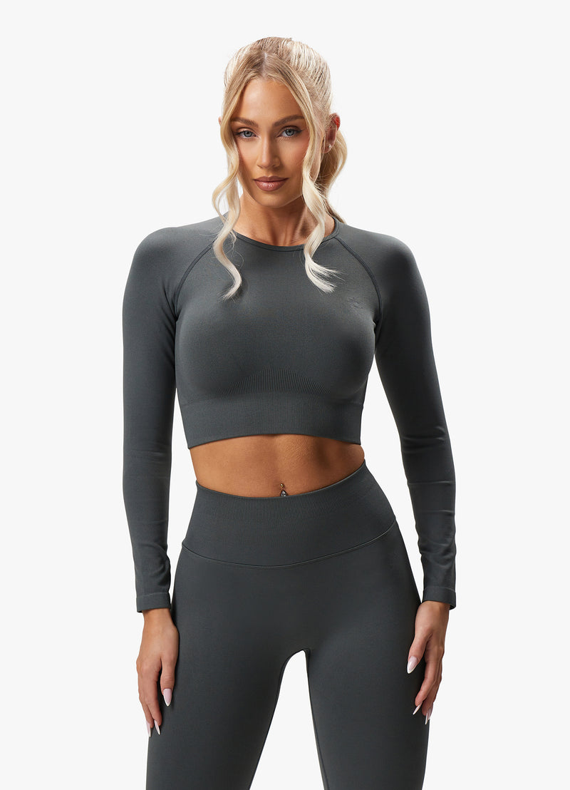 Gym King Sculpt Seamless LS Top - Green Smoke