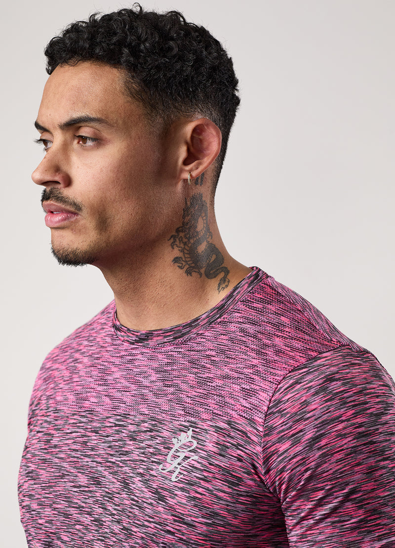 Gym King Seamless Space Dye Tee - Black/Pink