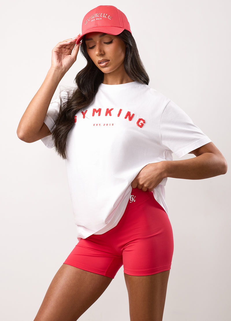 Gym King Shadow Boyfriend Tee - White/Watermelon