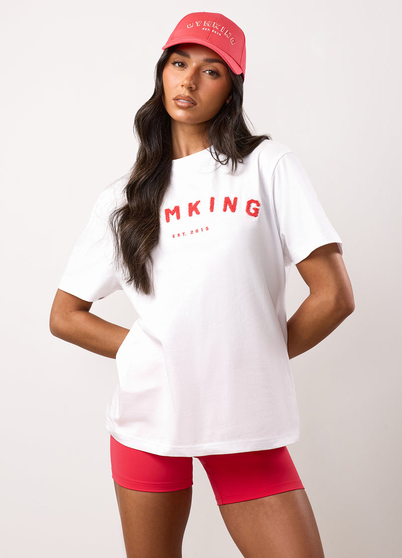 Gym King Shadow Boyfriend Tee - White/Watermelon