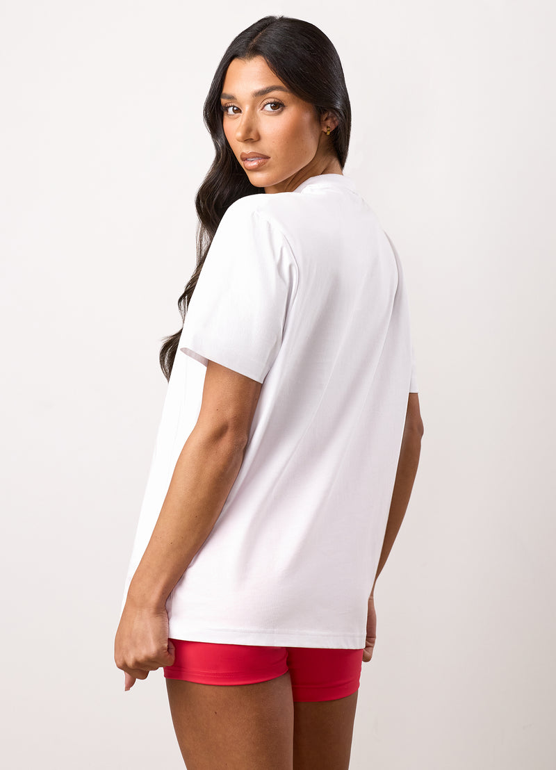 Gym King Shadow Boyfriend Tee - White/Watermelon