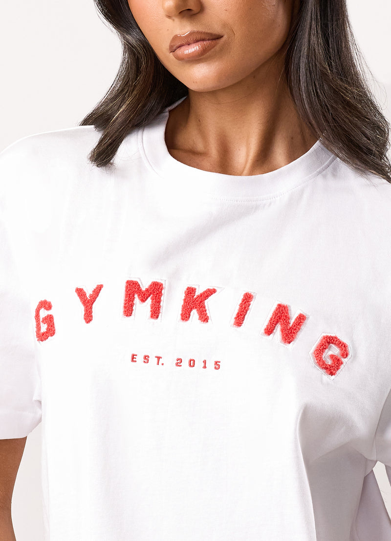 Gym King Shadow Boyfriend Tee - White/Watermelon