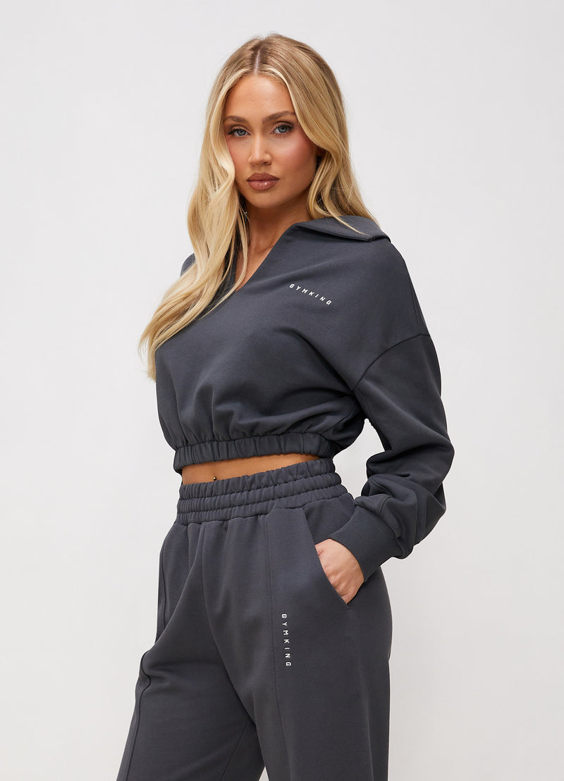 Gym King Shadow Cropped Funnel & Jogger - Shadow Grey