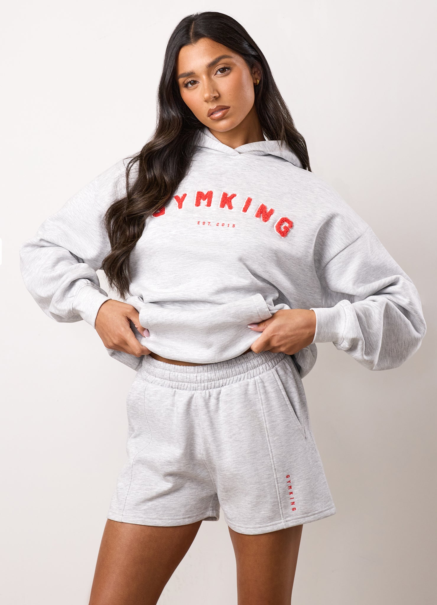 Gym King Shadow Oversized Hood and Shorts - Snow Marl