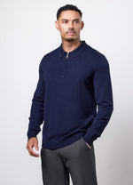 Gym King Signature Strick-Polo mit langen Ärmeln – Marineblau (Miniaturbild)