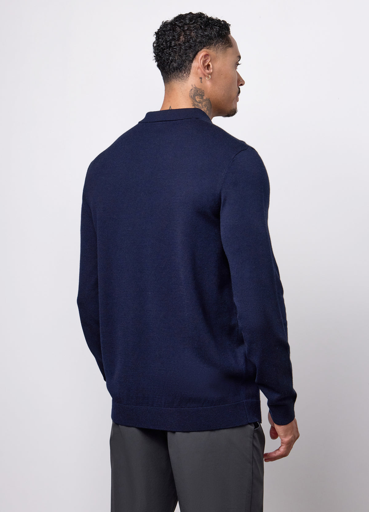 Gym King Signature Strick-Polo mit langen Ärmeln – Marineblau