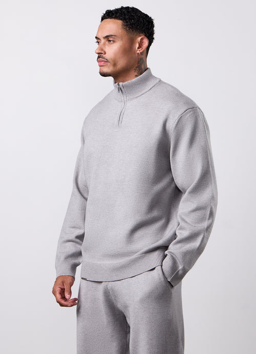 Gym King Signature Knit 1/4 Zip Funnel - Grey Marl