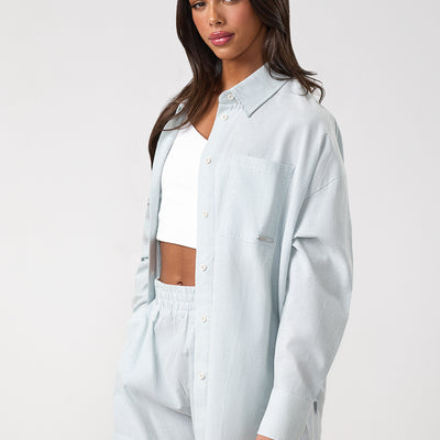 Gym King Signature Poplin Stripe Shirt - Blue Canvas/White Stripe