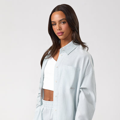 Gym King Signature Poplin Stripe Shirt - Blue Canvas/White Stripe
