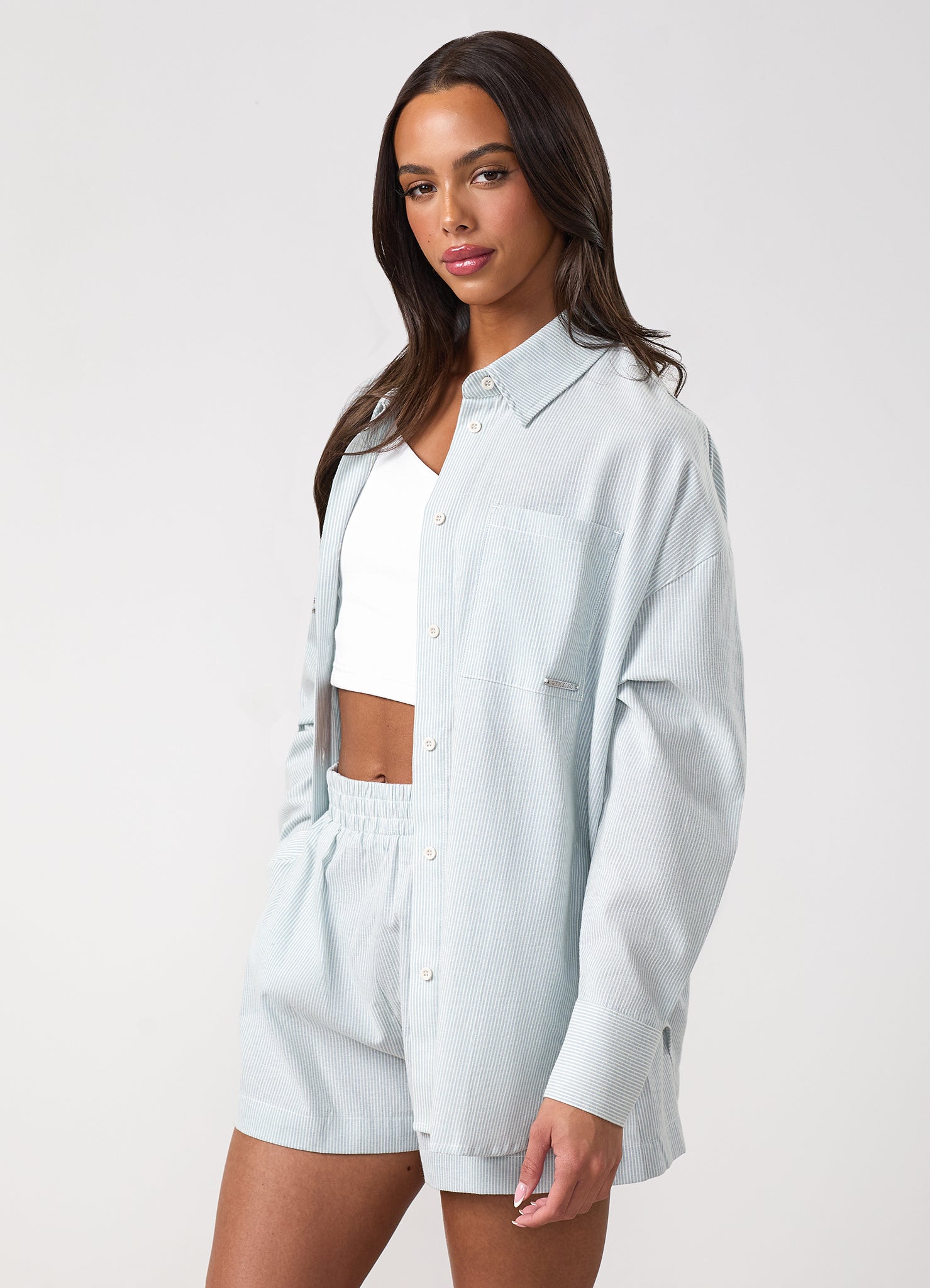 Gym King Signature Poplin Stripe Shirt - Blue Canvas/White Stripe