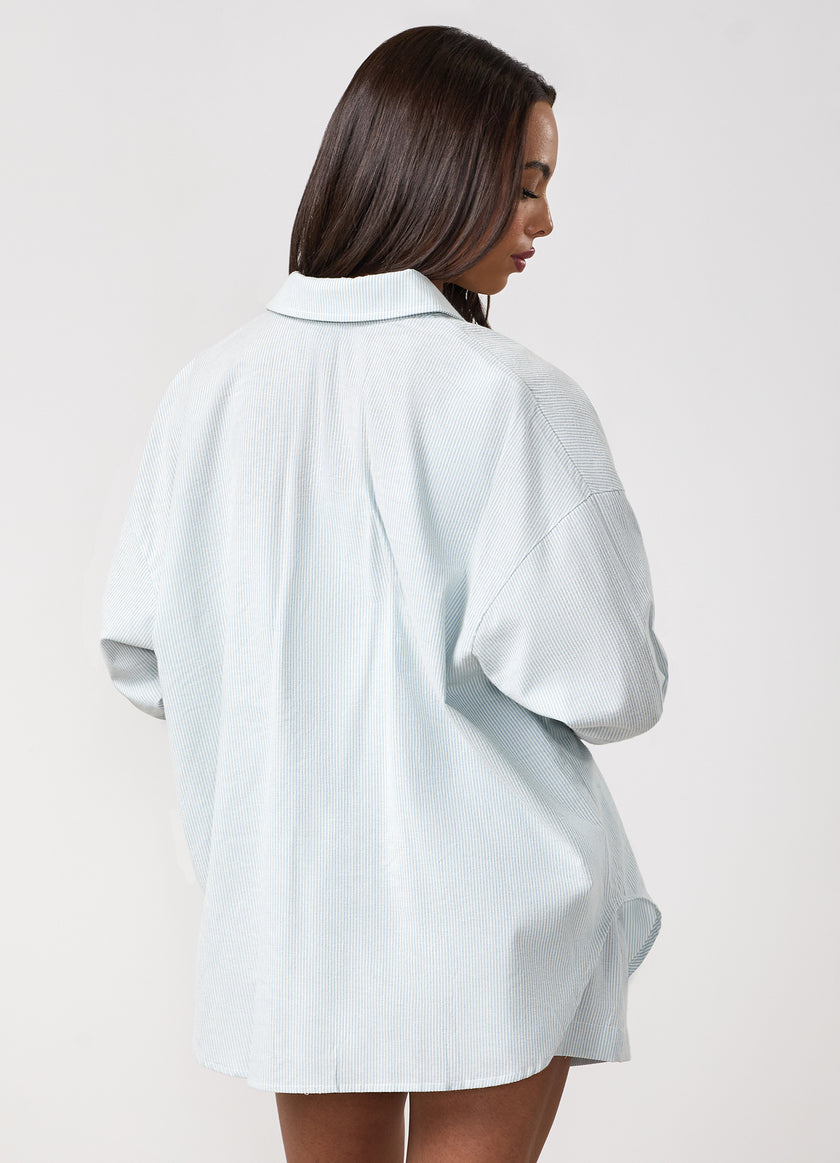 Gym King Signature Poplin Stripe Shirt - Blue Canvas/White Stripe