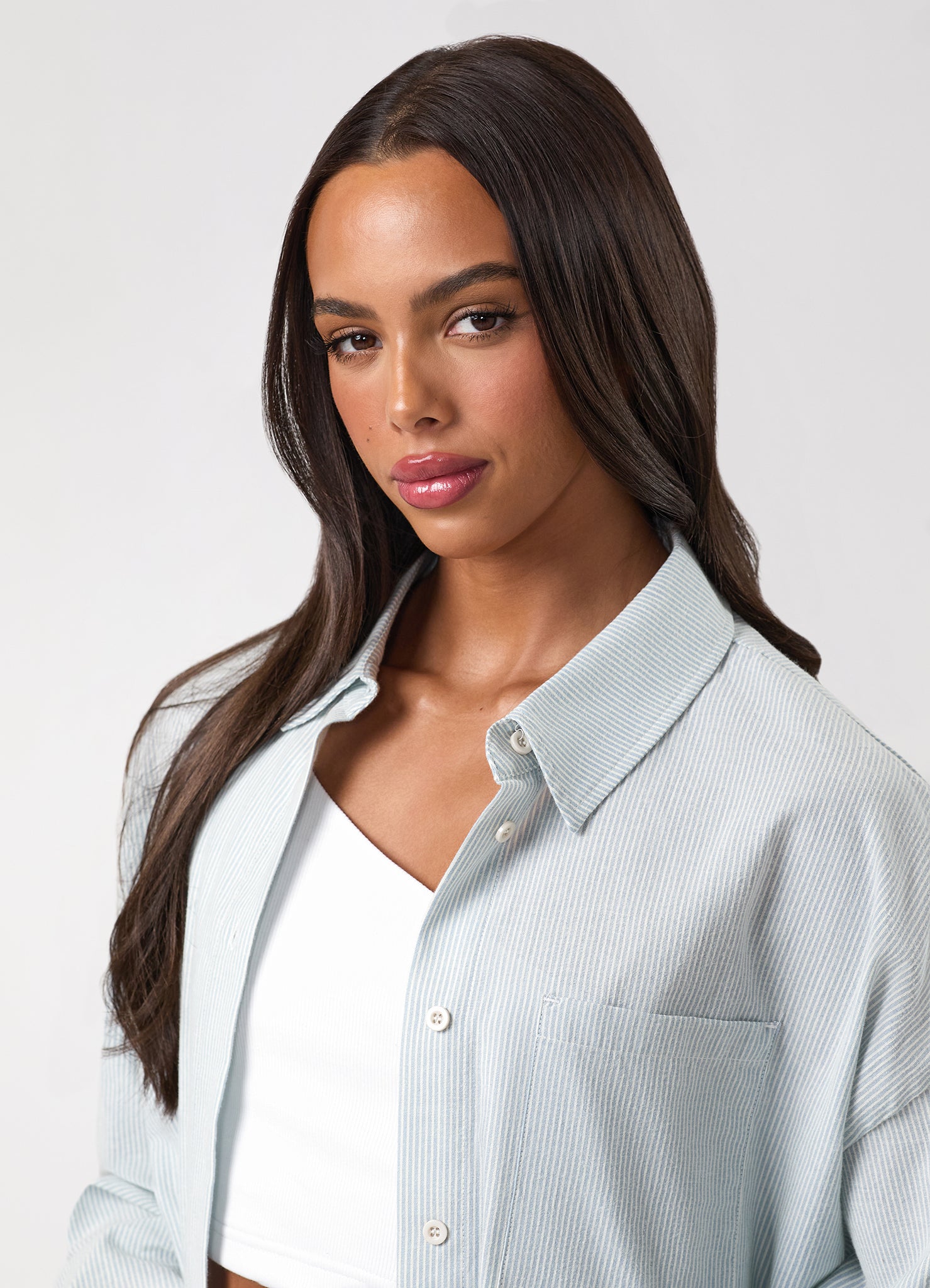 Gym King Signature Poplin Stripe Shirt - Blue Canvas/White Stripe