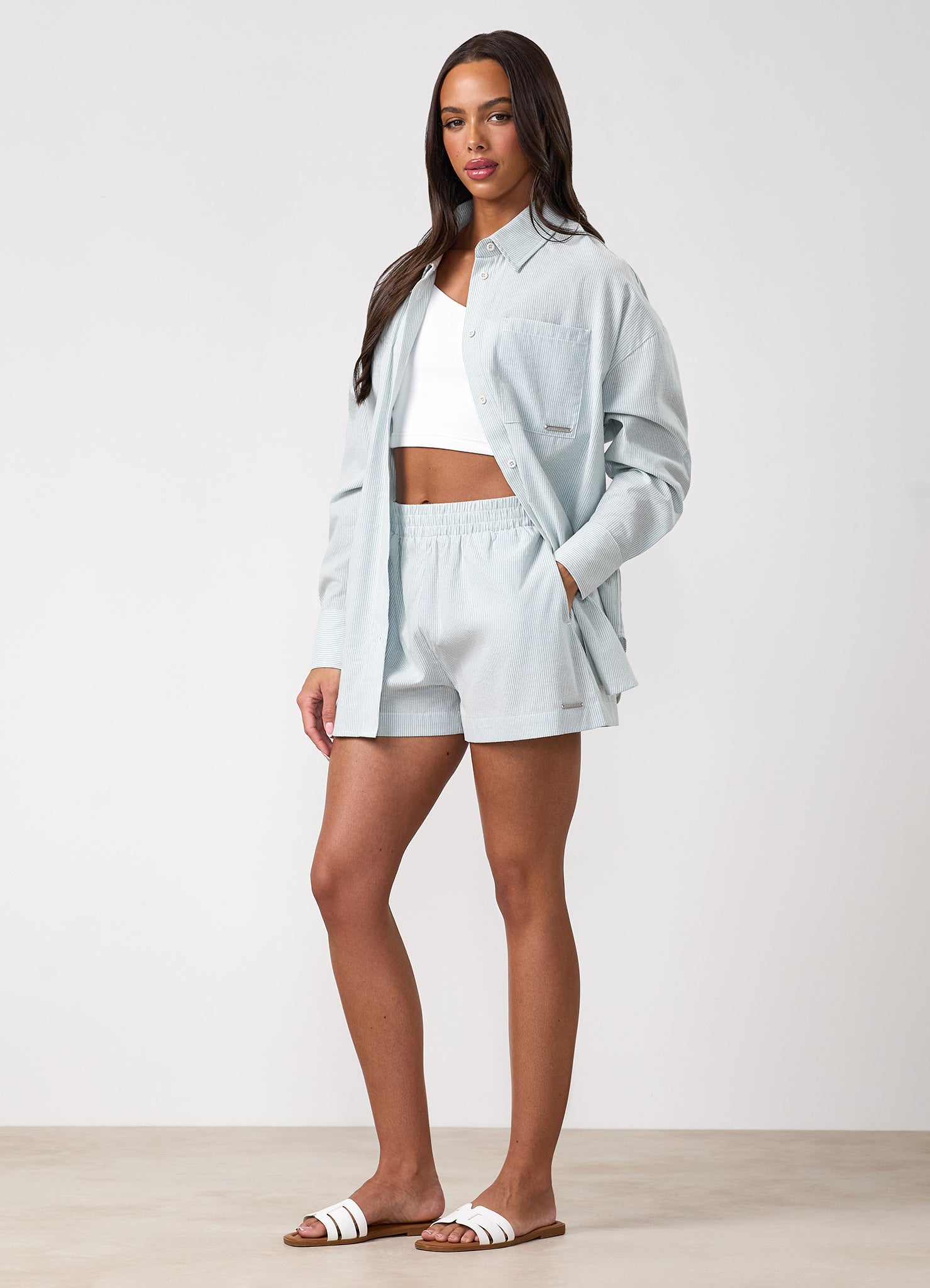 Gym King Signature Poplin Stripe Short - Blue Canvas/White Stripe