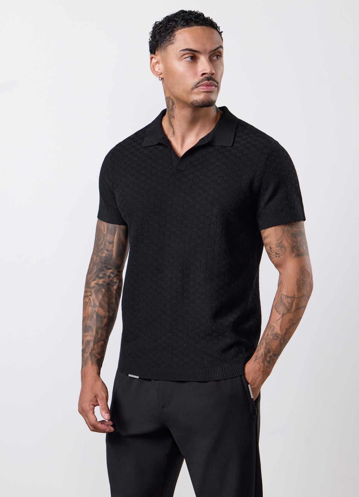 Gym King Signature Polohemd aus Strukturstrick – Schwarz