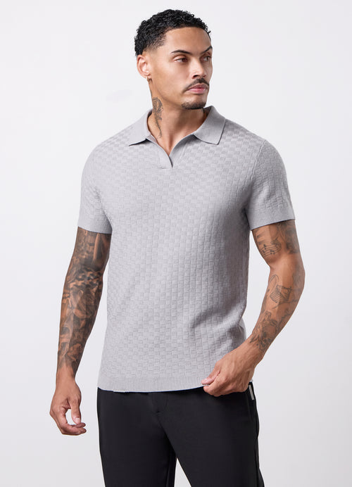 Gym King Signature Polohemd aus strukturiertem Strick – Sky Grey