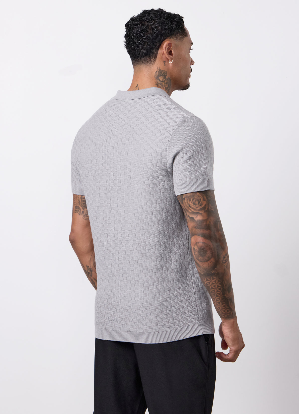 Gym King Signature Polohemd aus strukturiertem Strick – Sky Grey