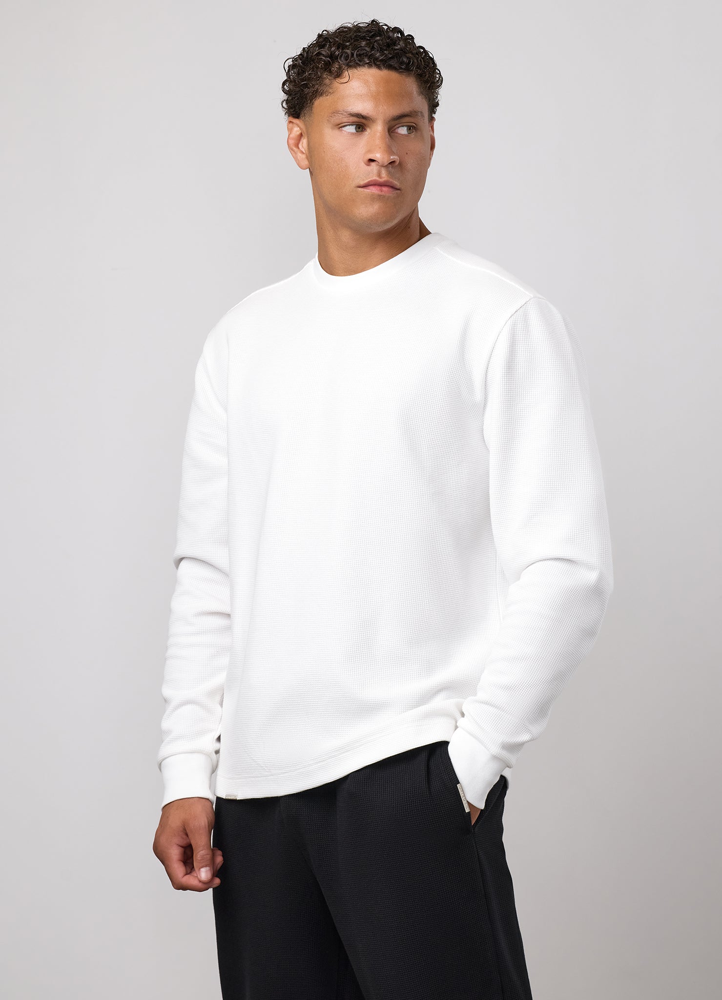 Gym King Signature Waffle Long Sleeve Top - White