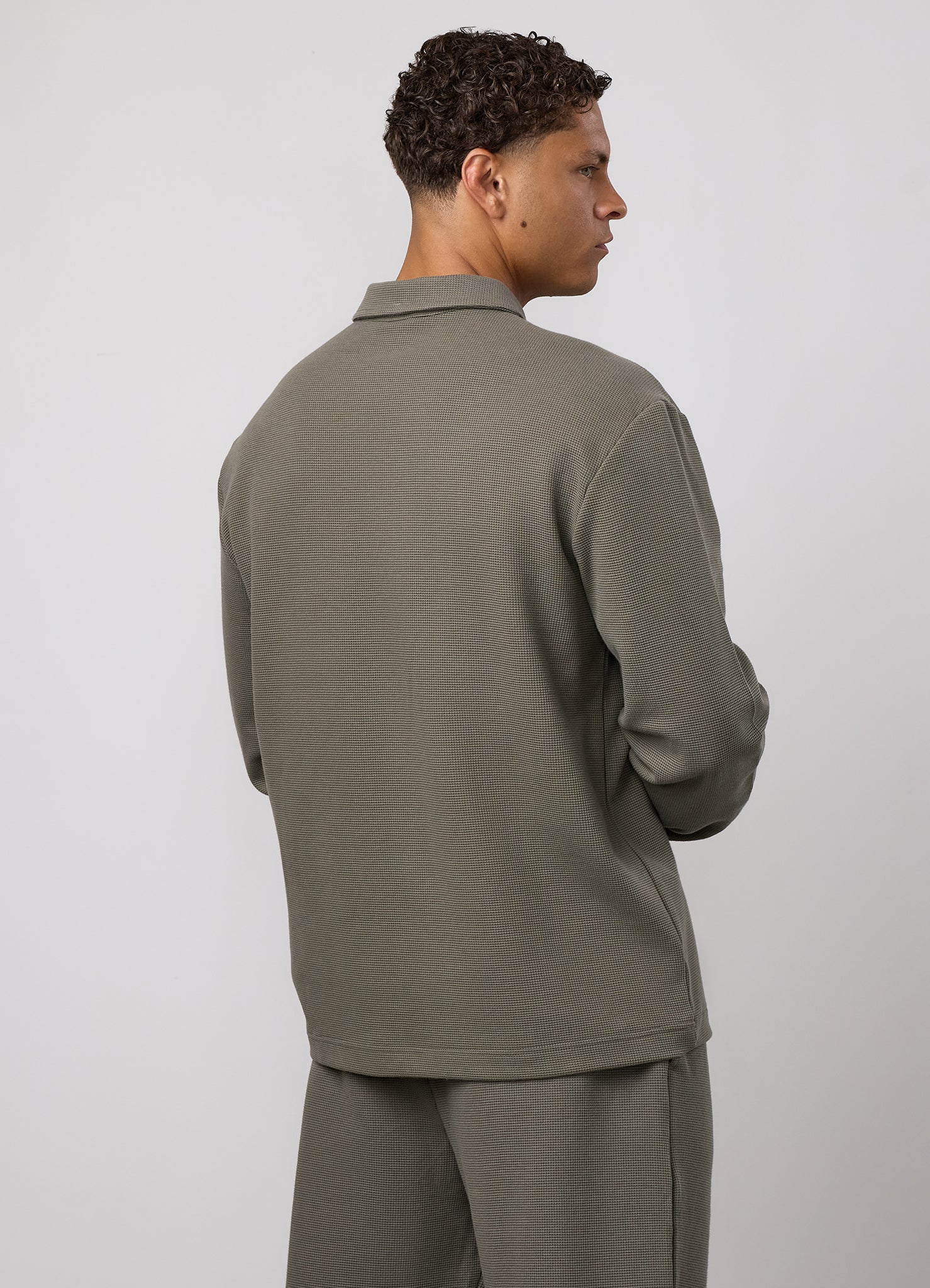 Gym King Signature Waffle Long Sleeve Polo - Olive