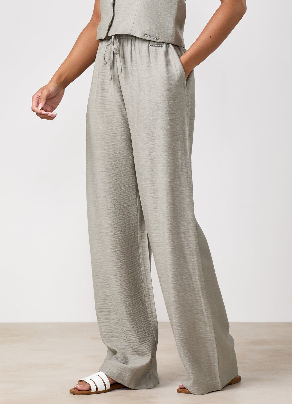 Gym King Signature Petite Length Woven Paper Bag Trousers - Dusky Sage