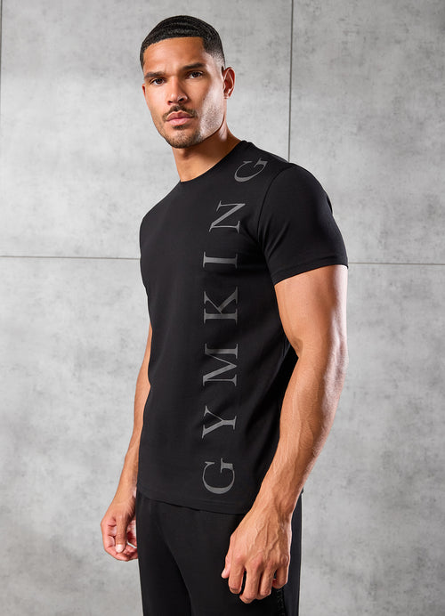 Gym King T-Shirt mit Schriftzug – Schwarz/Schwarz