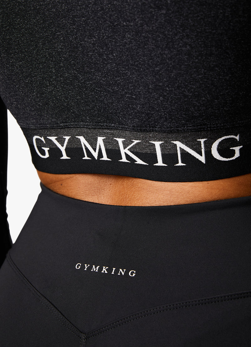 Gym King Seamless Results Long Sleeve Crop Tee - Black Marl