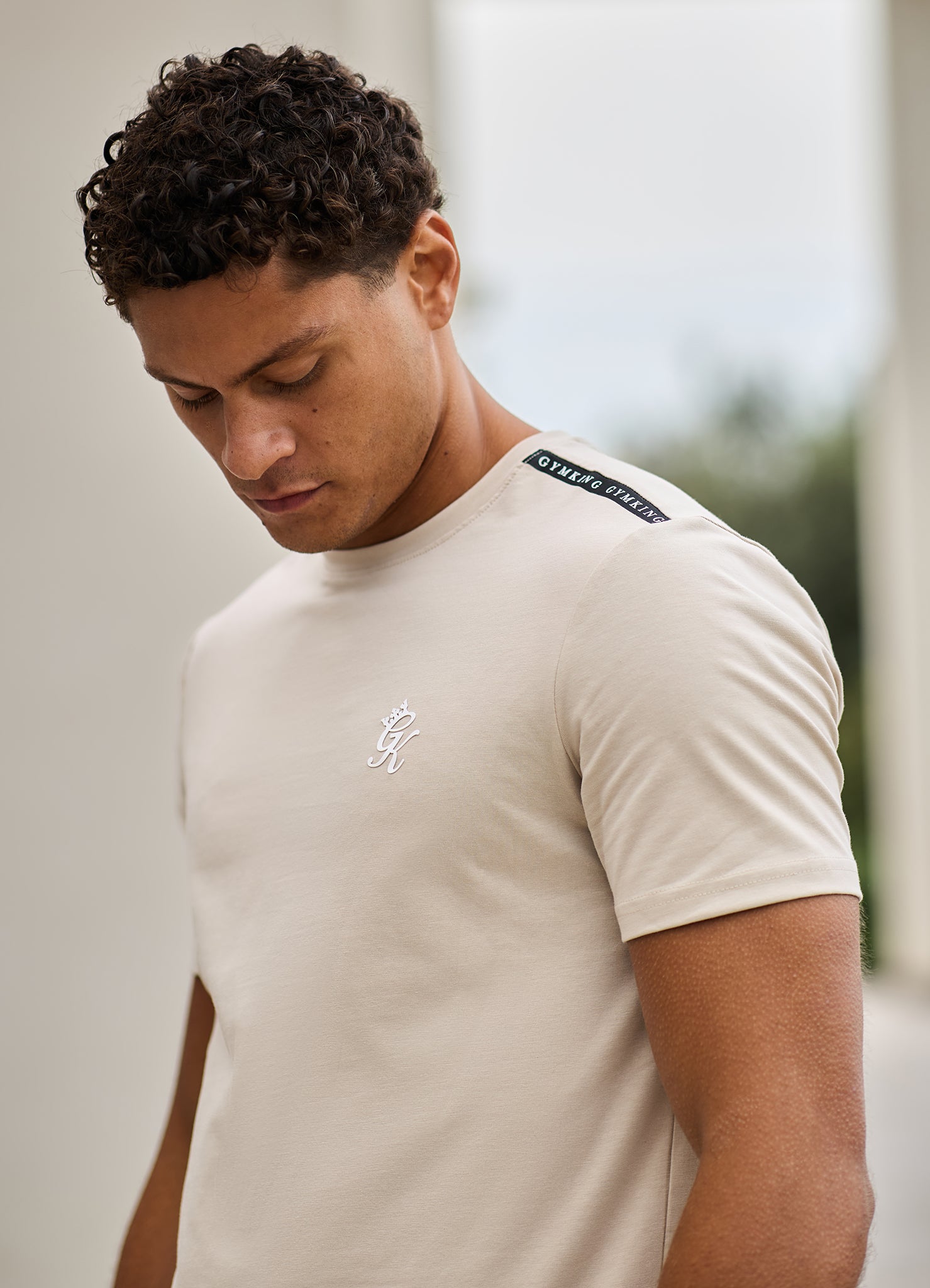 Gym King Taped Jersey T-Shirt - Light Stone