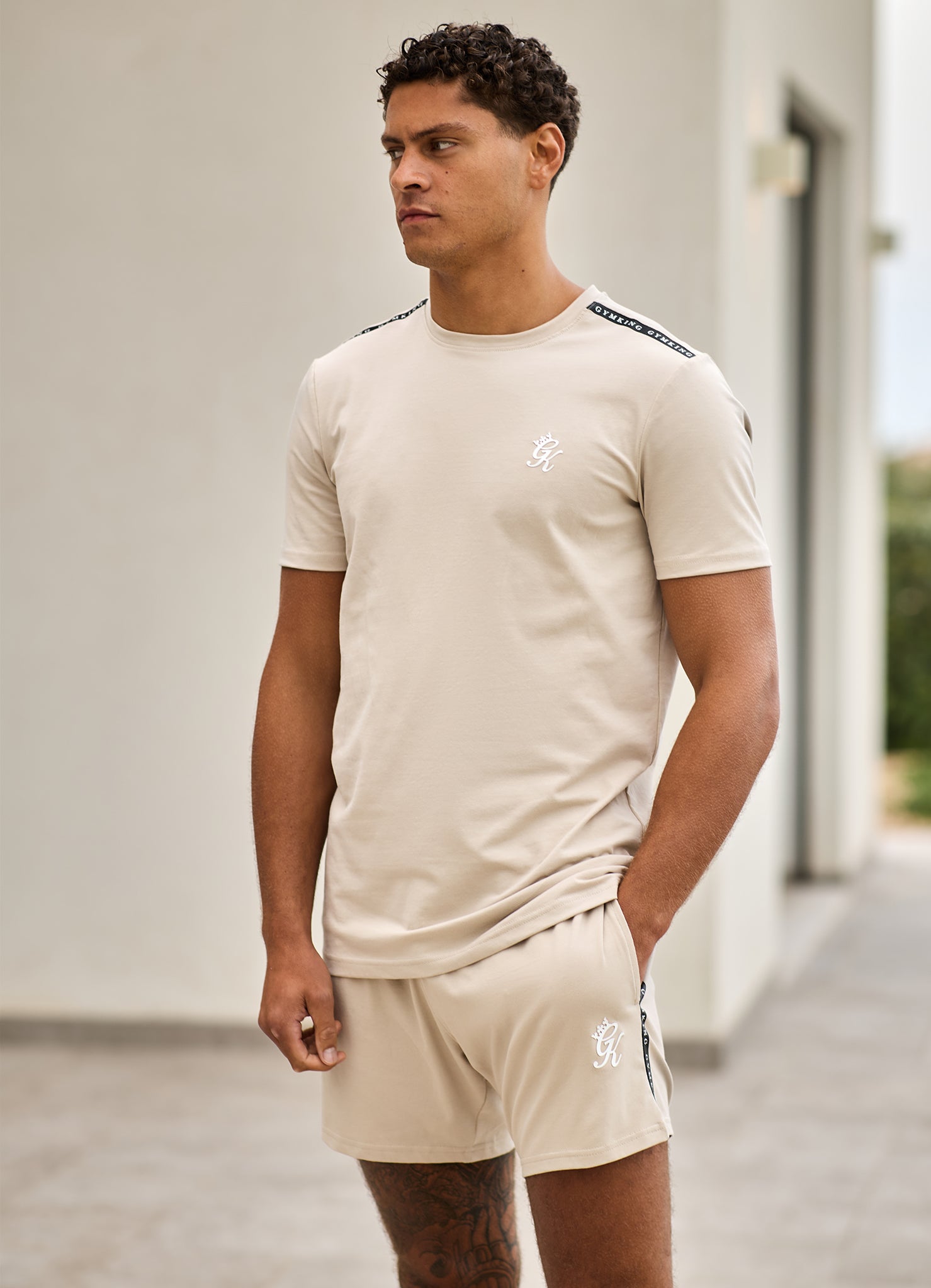 Gym King Taped Jersey T-Shirt - Light Stone