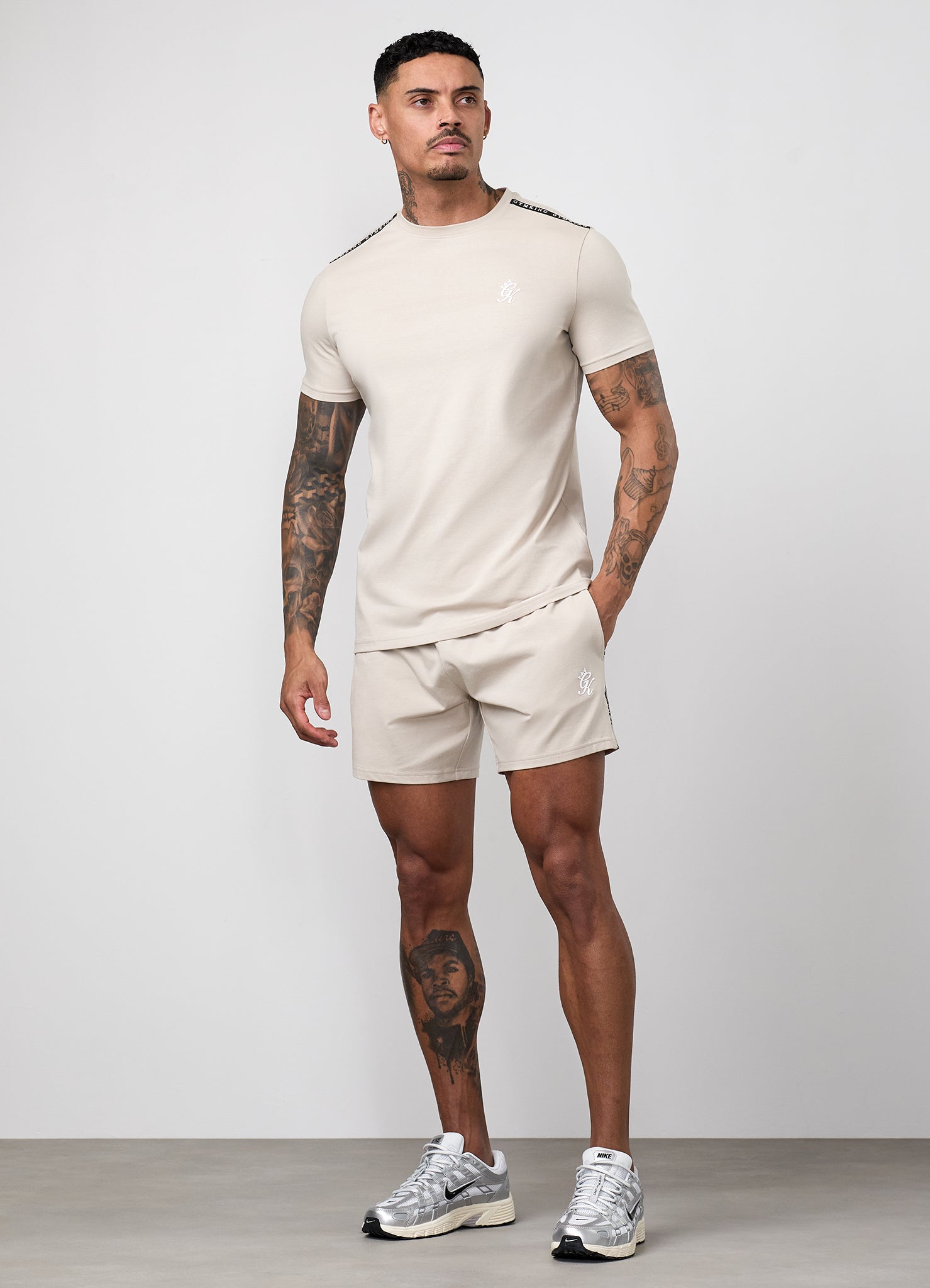 Gym King Taped Jersey Tee - Light Stone